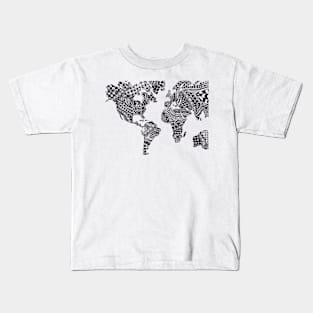 Zentangle World Map Kids T-Shirt